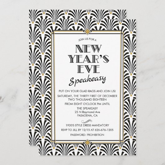 ニューイヤーズエブギャツビーアールデコ招待状 招待状 (正面/裏面)