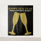 ニューイヤーズグリッターシャンパンフォトブースの背景 タペストリー (正面)