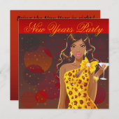 ニューイヤーズパーティークラブフライヤーレッド/イエロー 招待状 (正面/裏面)