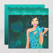 ニューイヤーズパーティークラブフライヤー ティール/アクア 招待状 (正面/裏面)