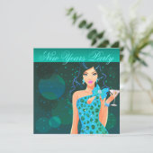 ニューイヤーズパーティークラブフライヤー ティール/アクア 招待状 (スタンド正面)