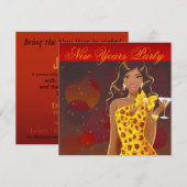 ニューイヤーズパーティー クラブ フライヤー 赤/黄色 招待状 (正面/裏面)