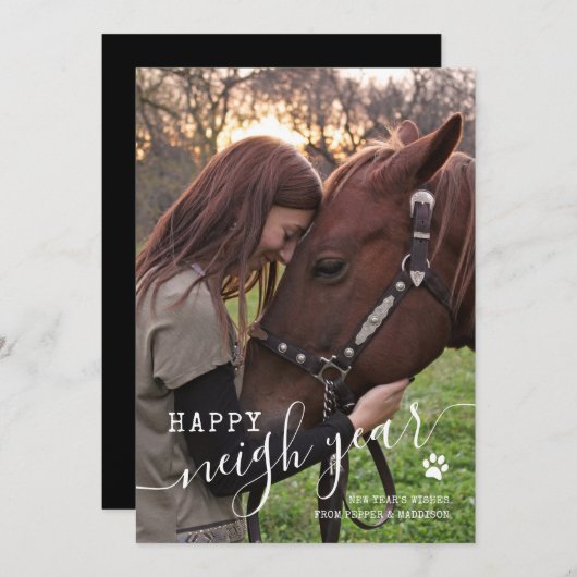 ニューイヤーズ馬の写真ホリデーカード シーズンカード (正面/裏面)