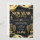 ニューイヤーテーマ金ゴールド&ブラックパーティの招待状 サンキューカード (正面)