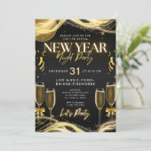 ニューイヤーテーマ金ゴールド&ブラックパーティの招待状 サンキューカード (スタンド正面)