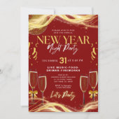 ニューイヤーテーマ金ゴールド&レッドパーティの招待状 サンキューカード (正面)
