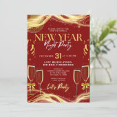 ニューイヤーテーマ金ゴールド&レッドパーティの招待状 サンキューカード (スタンド正面)