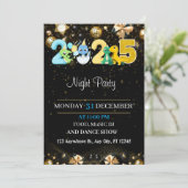 ニューイヤーパーティの招待状金ゴールドブラック 招待状 (スタンド正面)