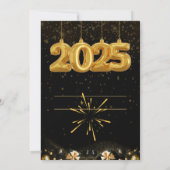 ニューイヤーパーティの招待状金ゴールドブラック 招待状 (裏面)