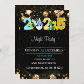 ニューイヤーパーティの招待状金ゴールドブラック 招待状 (正面/裏面)