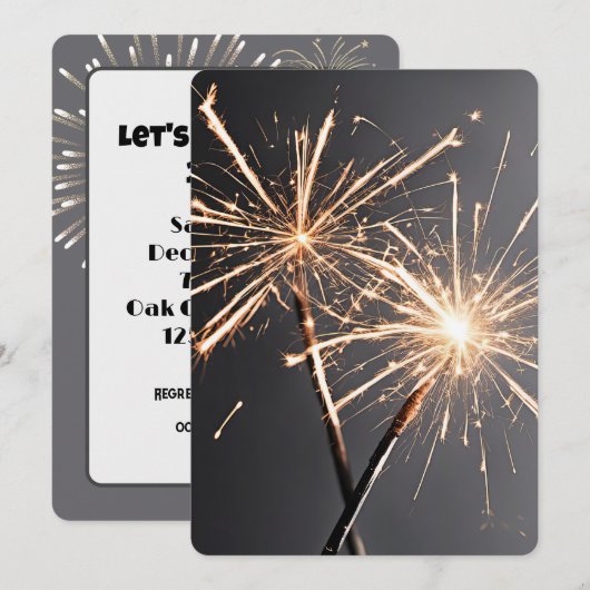 ニューイヤーパーティーのスパークラー 招待状 (正面/裏面)