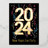 ニューイヤーパーティーシャンパングラスお祝い2024 箔招待状 (正面)