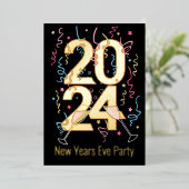 ニューイヤーパーティーシャンパングラスお祝い2024 箔招待状 (立ち正面)