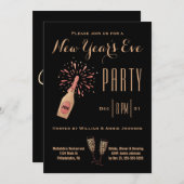 ニューイヤーパーティー シャンパンボトル ゴールド ブラック 招待状 (正面/裏面)