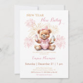 ニューイヤーピンクガールベビーシャワー招待状 招待状 (正面)