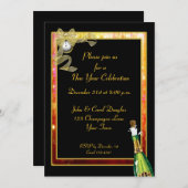 ニューイヤーブラックゴールドシャンパン招待状 招待状 (正面/裏面)
