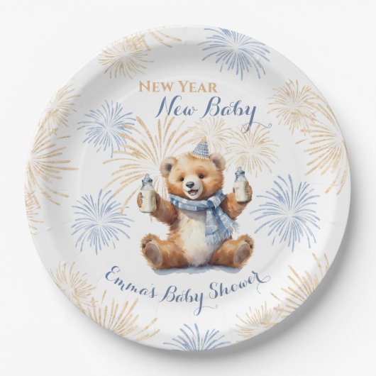 ニューイヤーブルーボーイベビーシャワー紙プレート ペーパープレート (正面)