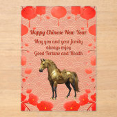 ニューイヤー中国のゴールデンホースアクリルホリデーカード アクリル招待状 (正面)