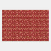 ニューイヤー中国のレッドオリエンタル金ゴールドゴールデン〔占星術の〕十二宮図 ラッピングペーパーシート (正面)