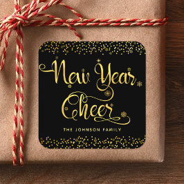 ニューイヤー応援シック金ゴールドスノーフレークスブラックカスタム スクエアシール