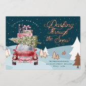 ニューイヤー新しいホームスノーウィー赤レトロ水色 箔シーズンカード (正面)