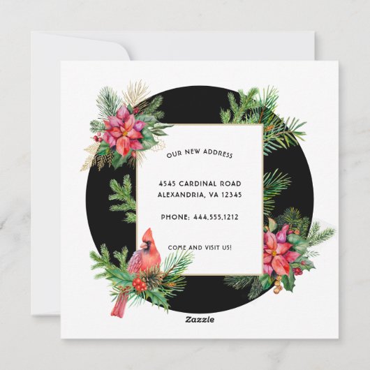 ニューイヤー新ホーム（鳥）ショウジョウコウカンチョウバードアンドポインセチア シーズンカード (裏面)