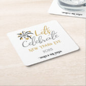 ニューイヤー祝エバー・ブラック・金ゴールド・シルバー スクエアペーパーコースター (アングル)