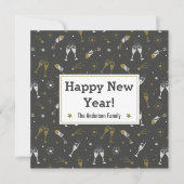 ニューイヤー花火とシャンパンのブラックゴールド シーズンカード (正面)