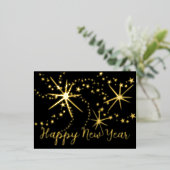 ニューイヤー花火 | 背面写真付き 箔シーズンポストカード (立ち正面)