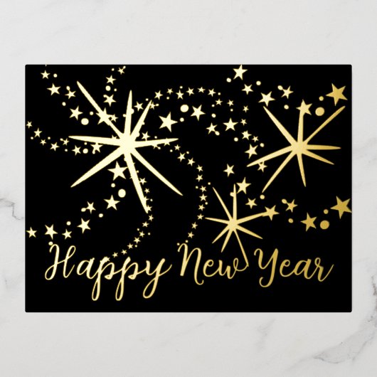 ニューイヤー花火 | 背面写真付き 箔シーズンポストカード (正面)