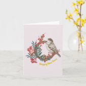 ニューイヤー鳥リース カード (黄色い花)