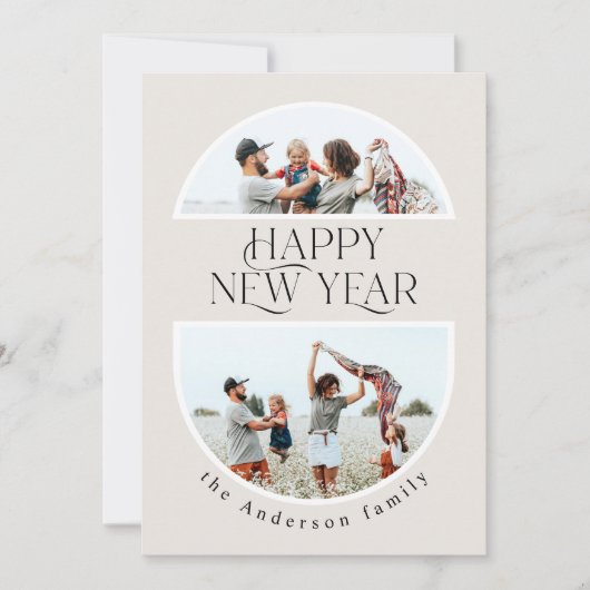 ニューイヤー1 フォト アーチ 水彩 ボタニカル フラワーリング シーズンカード (正面)