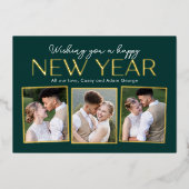 ニューイヤー コラージュ フォイル 編集可能 カラー ホリデー カード (正面)