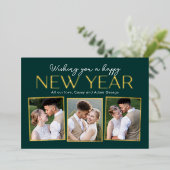 ニューイヤー コラージュ フォイル 編集可能 カラー ホリデー カード (立ち正面)