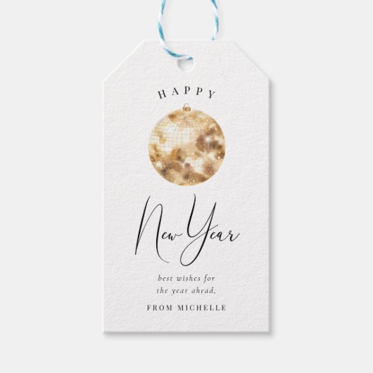 ニューイヤー ゴールド ディスコボール ギフトタグ (正面)