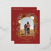ニューイヤー 予算 ボタニカル エレガント 赤 伝統的 箔シーズンポストカード (正面/裏面)