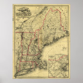 ニューイングランドとその周辺の地図(1860年) ポスター (正面)
