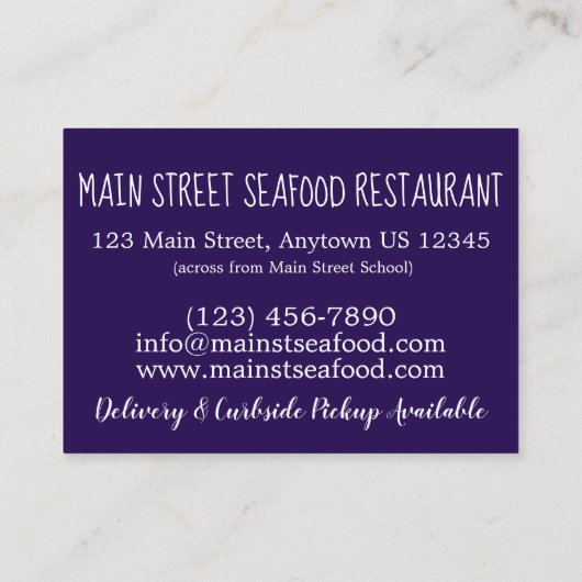 ニューイングランドのクラムクランベイシーフードレストラン 名刺 (裏面)