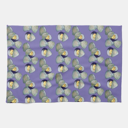 ニューイングランドのクラムクランベークビーチサマーシーフード キッチンタオル (横)