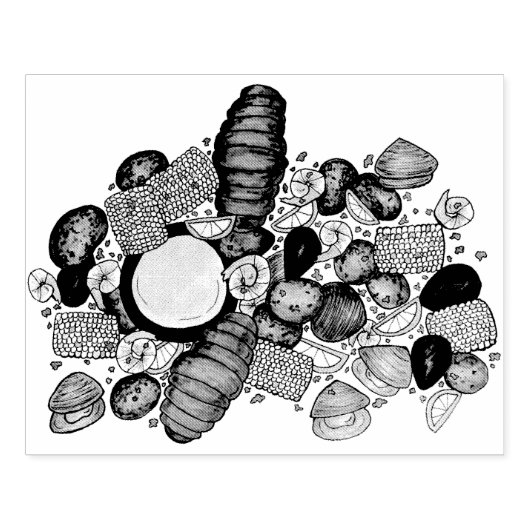 ニューイングランドのクラムベイクシーフードレストランフィッシュマーケット ラバースタンプ (インプリント)