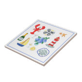 ニューイングランドのシーフードをテーマにした手絵を描形 タイル (側面)