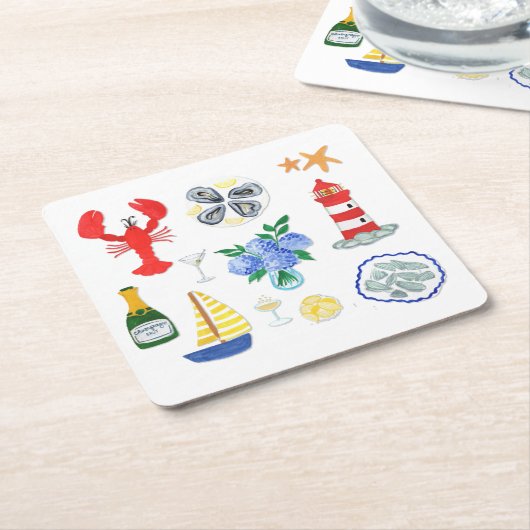 ニューイングランドのシーフード – テーマ スクエアペーパーコースター (アングル)