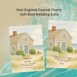 ニューイングランドのソフトブルー沿岸の行先結婚式 招待状