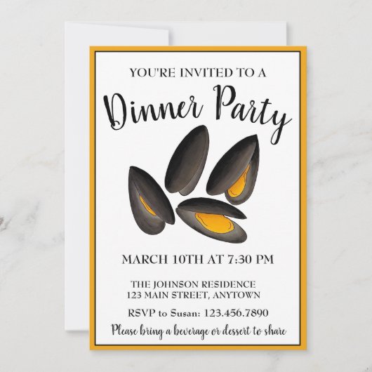 ニューイングランドのムール貝ビーチシーフードディナーパーティー 招待状 (正面)