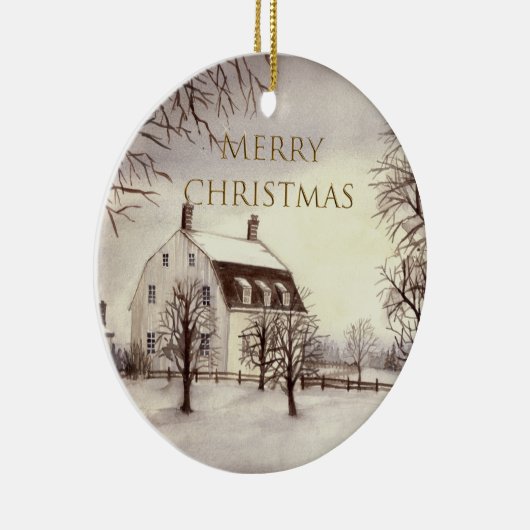 ニューイングランドの冬の水絵画色 セラミックオーナメント (右)