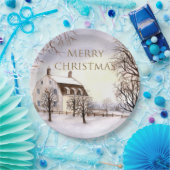 ニューイングランドの冬の水絵画色 ペーパープレート (パーティー)