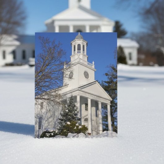 ニューイングランドの冬の白い教会の雪景色 ポストカード