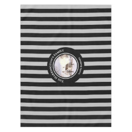 ニューイングランドの冬クリスマスブラックグレーのストライプ テーブルクロス