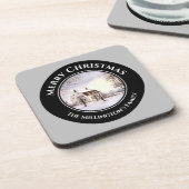 ニューイングランドの冬クリスマスブラックグレーサークル コースター (左側)