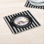 ニューイングランドの冬クリスマスブラックグレーサークル スクエアペーパーコースター (アングル)